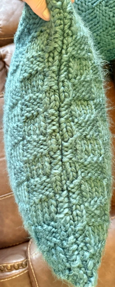 3 Crate & Barrel Bergen Crochet Throw Pillow Covers TealChunky Wool Knit 18x18 - Image 3 of 4