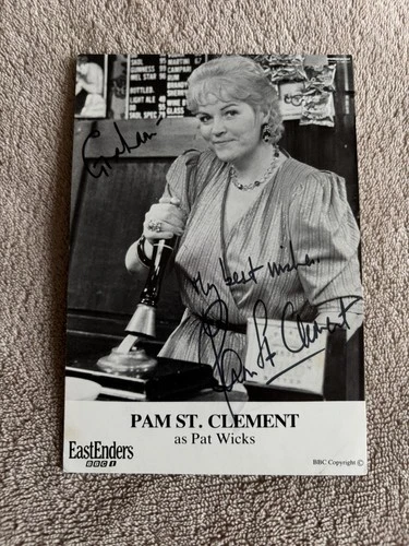 PAM ST CLEMENT- PAT BUTCHER-    (EASTENDERS) HAND SIGNED BBC CAST CARD
