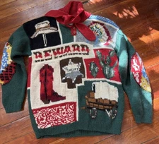 Vintage 1990 The Eagles Eye Wool Sweater Medium Cowboy Theme Western Granny