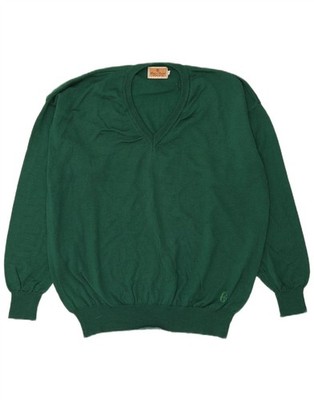 CONTE OF FLORENCE Mens V-Neck Jumper Sweater Large Green Virgin Wool AM13