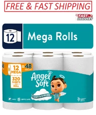 Angel Soft 2-Ply Toilet Paper, 12 Mega Rolls. Great Price!!