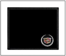 CADILLAC Mens Wallet - Black Faux Leather Bifold - Silver Steel Caddie Medallion