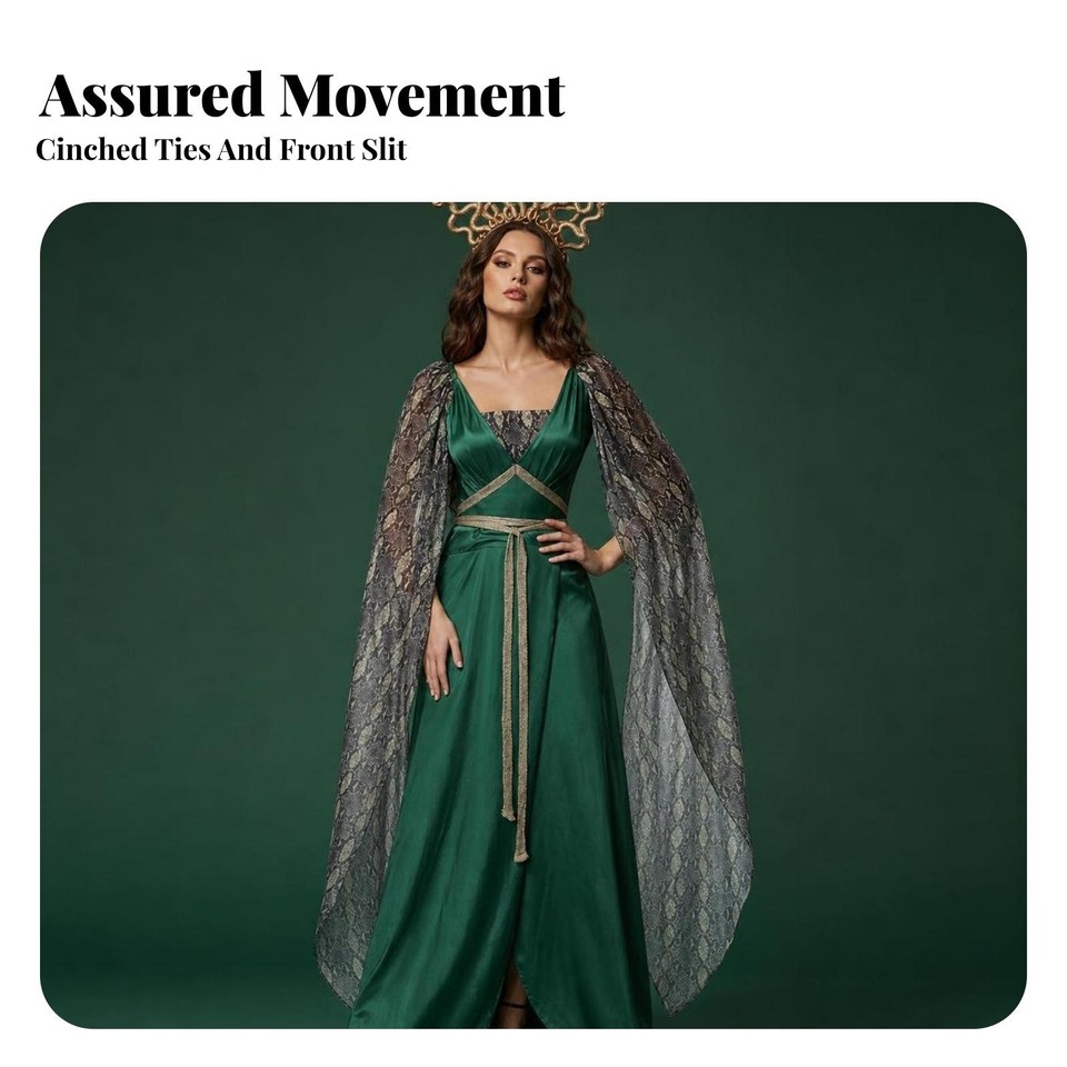 Snake Baskit Halloween Dress with Cape Sleeves Snake-Patterned Mythic Fantasy Gown ...