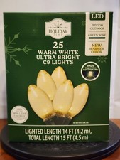 Holiday Time - 25 C9 Warm White LED Ultra Bright Lights Green Wire Christmas