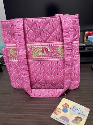 Baby Essentials Pink Diaper Bag 2 Piece Tote For Baby Girl With 9 Pockets