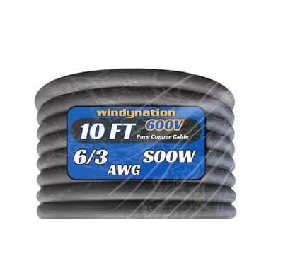 WindyNation 10 ft. 6/3 6 Gauge 3 Conductor 600-Volt Black SOOW Cord