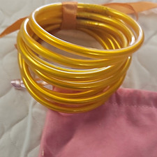 Gold Tone Stackable Bangle Bracelet Set - Round Metal Bangles