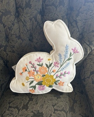 Bunny Rabbit Pillow Embroidered Pillow Easter Spring Cottage NEW