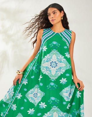 Monsoon Maxikleid Louise Schal Print Gr. UK M grün/blau geblümt