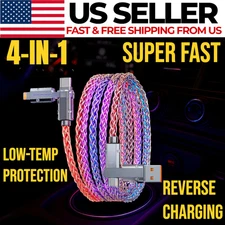4-in-1 LED RGB Fast Charging Cable USB-C Micro Connector Cord for iPhone Android