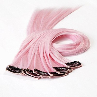 10Pcs Pink Clip in Straight Hair Extensions Fashionable Synthetic for Daily Wear