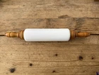 Vintage  Milk Glass  Rolling Pin with Wooden Handles, White Brown, Plain, 1 Pack