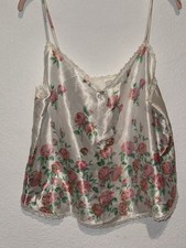 Vintage PETRA FASHIONS Pink Floral Polyester Rose Tank Shorts Pajama Set Large
