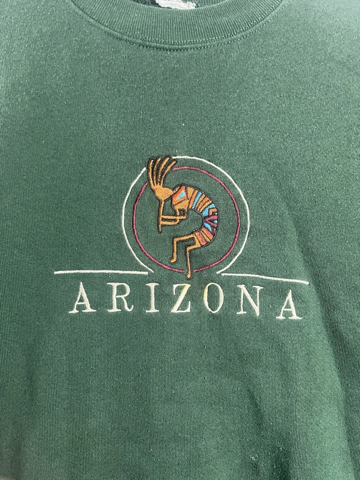 Sudadera De Colección Arizona Bordada Cuello Redondo Verde Gráfico Azteca Talla XL EE. UU. 90s Foto 2 de 4