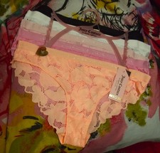 5 NEW JUICY COUTURE JC8203 5PKBY LOGO WAIST CHEEKY LACE BIKINI PANTIES L