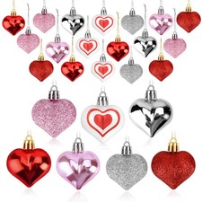 Heart Ornaments for Valentines Day Decorations, 30 PCS, Silver, Pink, Red