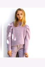Zara Girls Knit Puff Sleeve Sweater Lilac Purple Shimmer Metallic Size 13-14 164