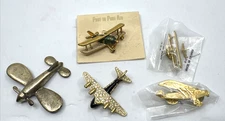 Airplane Pins Lot Brooch Gold Tone Rhinestone Crystal New on Cards Aviation