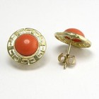 14K SOLID YELLOW GOLD CORAL GREEK KEY EARRINGS $399 #E472 — photo 2