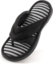 Women's Men's Memory Foam Flip Flops - Soft Thong Sandals House Spa Summer Black