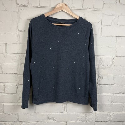 Zara Sweatshirt Pullover Damen Größe M dunkelgrau Diamanten Nieten Rundhals
