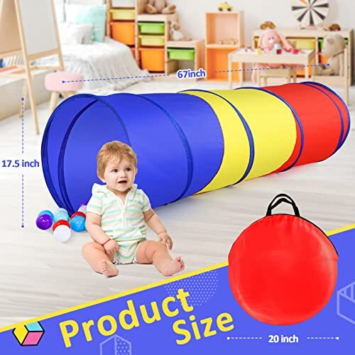 Pop Up Play Tunnel Tent for Toddlers Babies or Dogs, Red,yellow,blue play tent - Picture 7 of 7