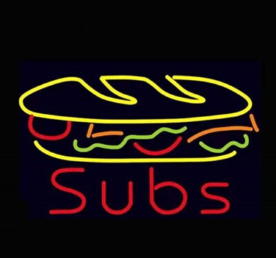 Burgers Food Subs Neon Sign Real Glass Bar Restaurant Wall Decor 19x15