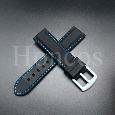 18-26 MM Soft Rubber Strap Replacement Fits for Panerai Sub Luminor Black/Blue