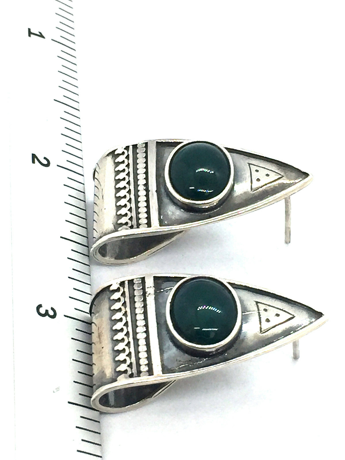 Solid Sterling Silver & Green Agate Dangle Post E… - image 3