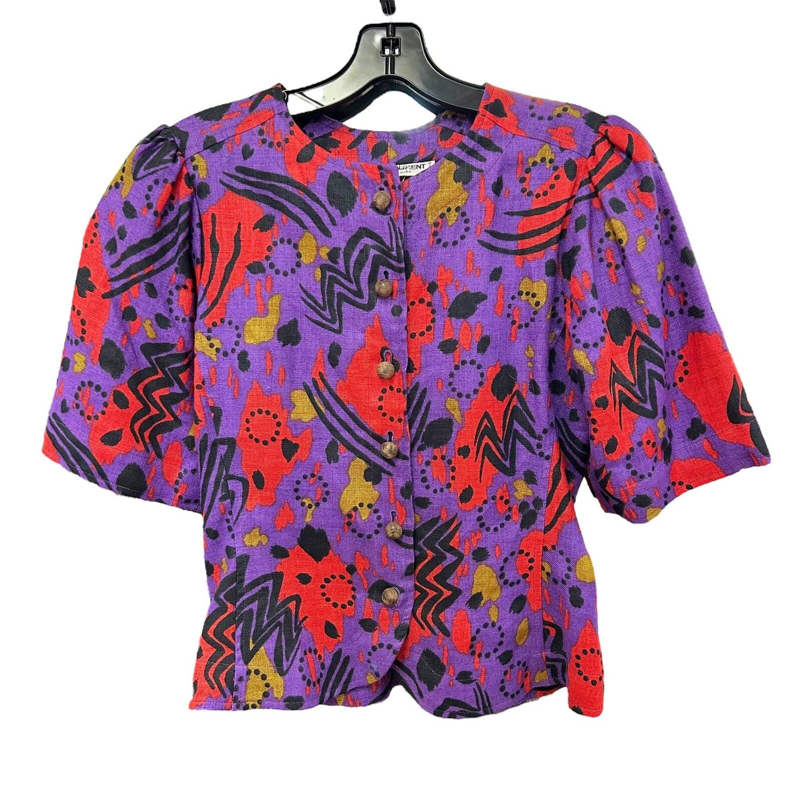 Camicia Yves Saint Laurent vintage anni 80 viola astratta lino donna 34 US 2