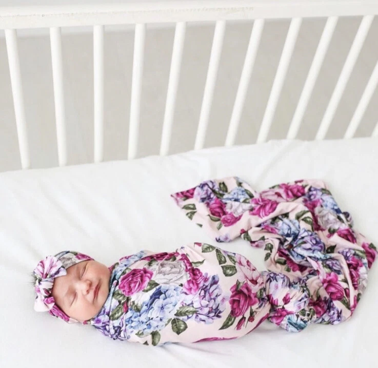 Posh Peanut Monroe Swaddle Headwrap Set Hydrangeas Roses Floral new