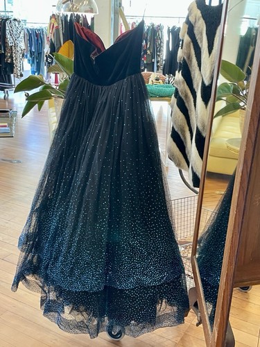 Starry Night Prom Dress Ball Gown Black, Blue Rhinestones Beverly Hills Designer