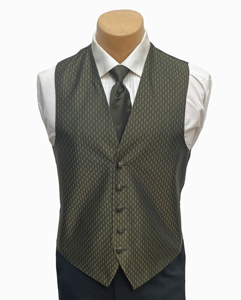 Men's After Six Olive Green Tuxedo Vest & Tie Free Shipping Big & Tall Sizes - Image 2 of 4