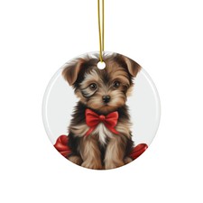 Hanging Ceramic Christmas Tree Ornament - Yorkshire Terrier Puppy Drawing Design