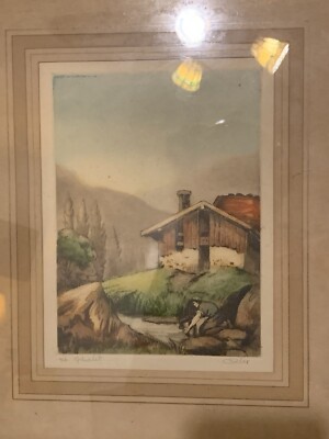 Vintage Etching 1935 Camilla Lucas Le Chalet French Cottage Signed Alex France