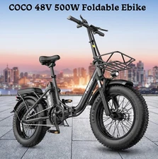 Hikeep Electric Bike 16'' 48V 13Ah 750W Peak bike Adults Fat Tire Folding e-Bike