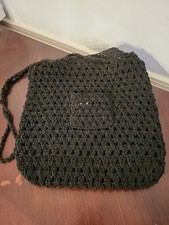World Market Crochet Shoulder/Crossbody Bucket Bag; Black W/Ext Pocket/Lng Strap
