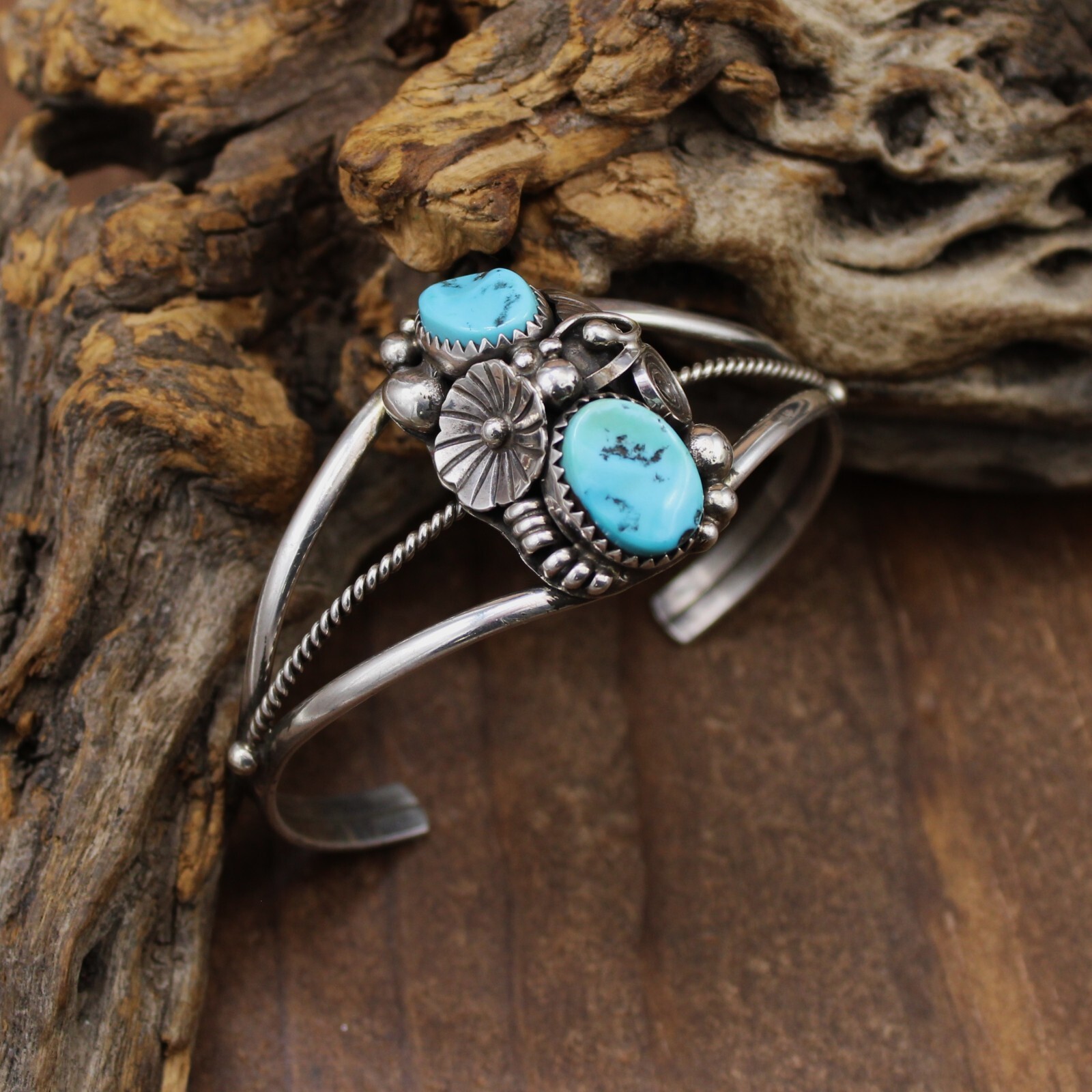 Sterling Silver Split Shank Two Stone Turquoise C… - image 5