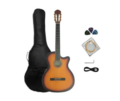 Caraya C551BCEQBS Thin-Body Classical Guitar w/Truss Rod, EQ+ Free Bag