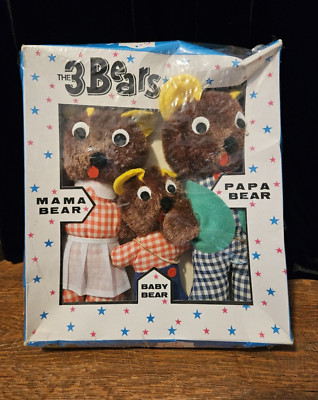 THE 3 BEARS Sutton Products Stuffed Animals 1960 s FACTORY SEALED in Box!! Rare