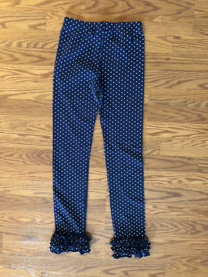 NWOT Oopsie Daisy Girl's Navy Blue Ruffled Polka Dot Leggings Size 12