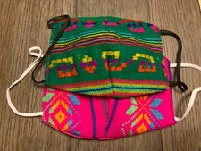 2 New Reusable Face Mask Mexican Embroidered artisian multicolored.
