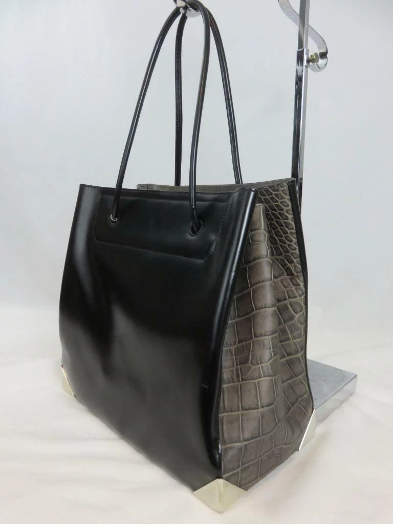 Alexander Wang Black Gray Croc Embossed Drawstring Tote Bag w