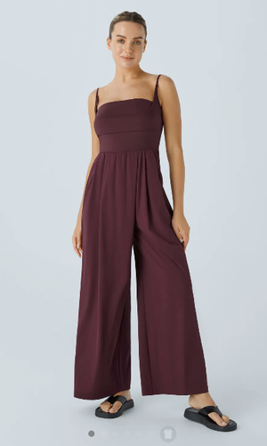 HALARA Breezeful Backless Side Pocket Wide Leg Casual Slip Jumpsuit Amaranth XL