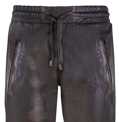 Mens Real Leather Trousers Black Vintage Napa Sweat Track Pants Jogging Bottom - Picture 4 of 5