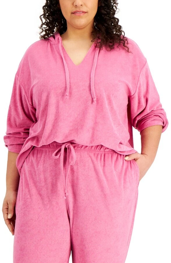 REBELLIOUS ONE Trendy Plus Size Loop Terry Hoodie Pink 3X