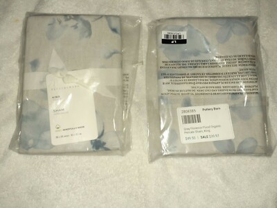 2-Pottery Barn Gray Florence Floral Organic Percale Shams, NWT, NEW