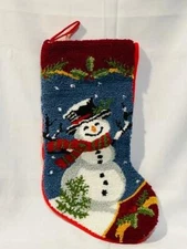 Glitzhome 19" Handmade Lined Hooked Snowman Christmas Stocking with Scarf