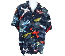 Paradise Found Men's 2XL Aloha Shirt Airplane Aviation Hawaiian Seaplane Vtg EUC