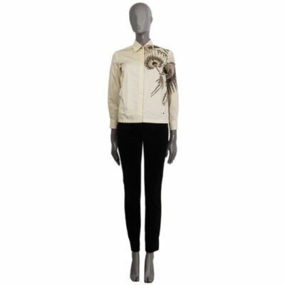 Tシャツ 60080 auth DRIES VAN NOTEN beige cotton PEACOCK FEATHER Blouse